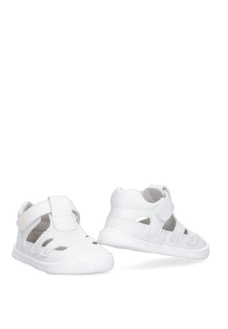 Sandalia de niña PIRUFLEX 250 blanco piel suela plana