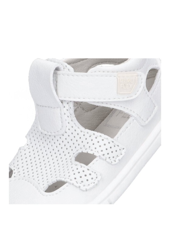 Sandalia de niña PIRUFLEX 250 blanco piel suela plana