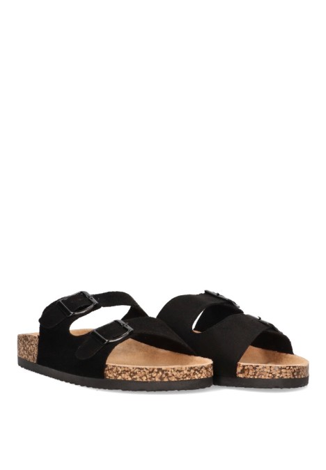 Sandalia de mujer Luna Collection 27-377 negro sintetico suela plana