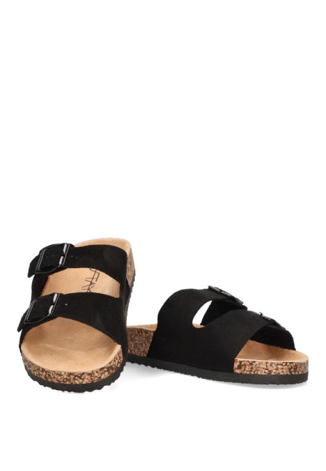 Sandalia de mujer Luna Collection 27-377 negro sintetico suela plana