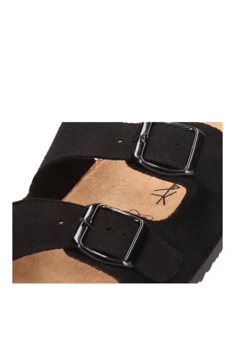 Sandalia de mujer Luna Collection 27-377 negro sintetico suela plana