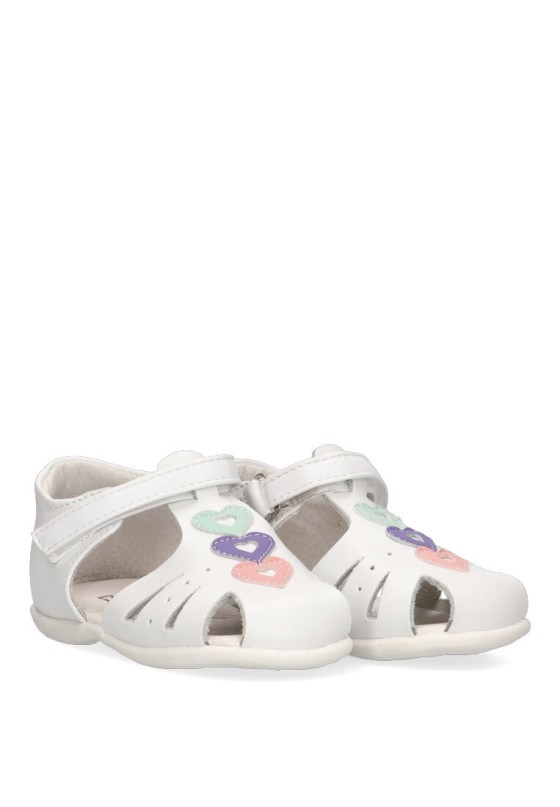 Sandalia de niña LUNA KIDS c614 blanco piel suela plana