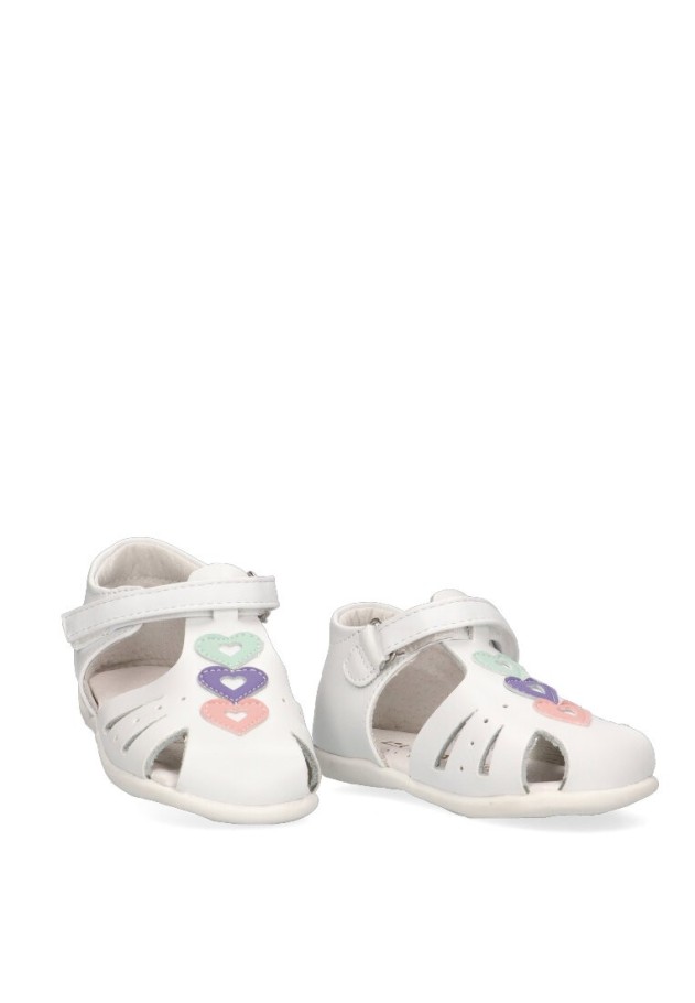 Sandalia de niña LUNA KIDS c614 blanco piel suela plana