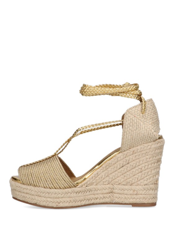 Sandalia de mujer LUNA TREND m4350 oro sintetico cuña alta