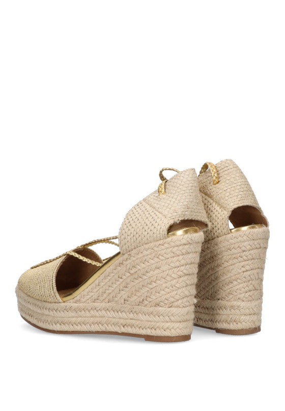 Sandalia de mujer LUNA TREND m4350 oro sintetico cuña alta