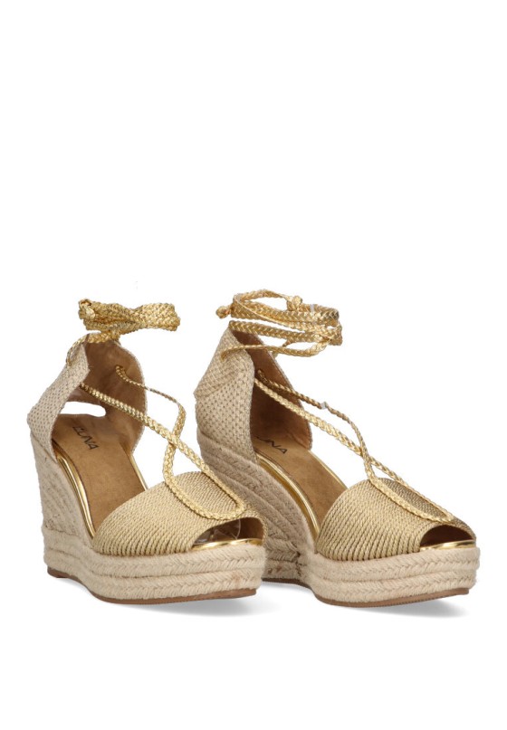 Sandalia de mujer LUNA TREND m4350 oro sintetico cuña alta