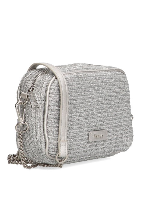 Bolso bandolera pequeña de mujer Luna Collection aurora 1 plata rafia 
