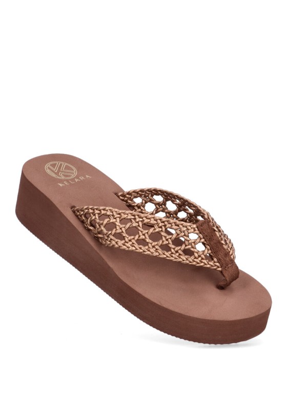 Chanclas sandalias playa de mujer KELARA k42017 oro goma cuña media