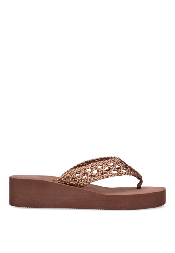 Chanclas sandalias playa de mujer KELARA k42017 oro goma cuña media