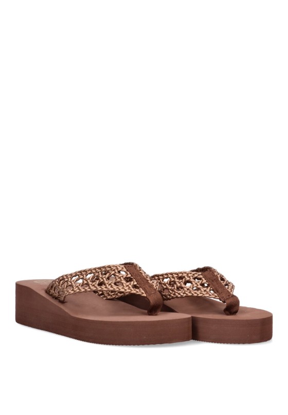 Chanclas sandalias playa de mujer KELARA k42017 oro goma cuña media