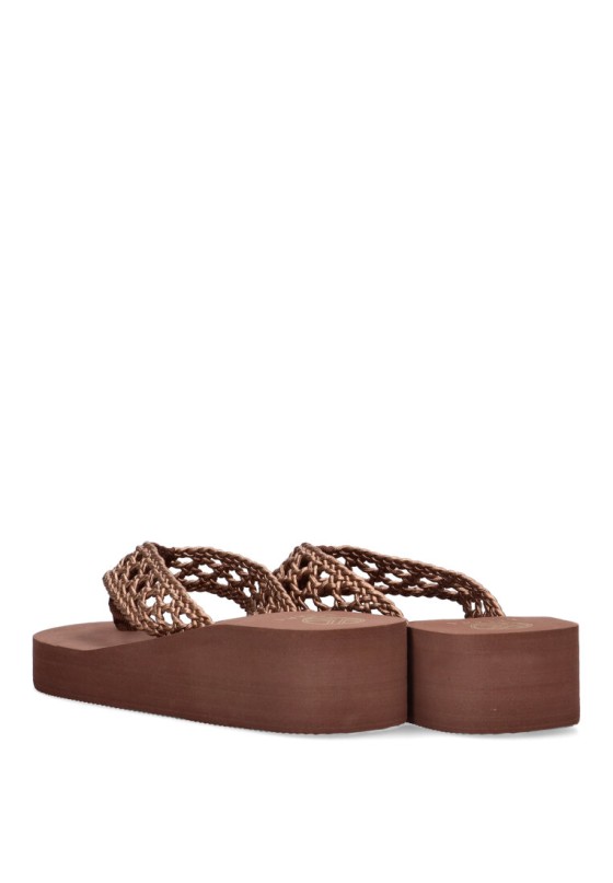 Chanclas sandalias playa de mujer KELARA k42017 oro goma cuña media