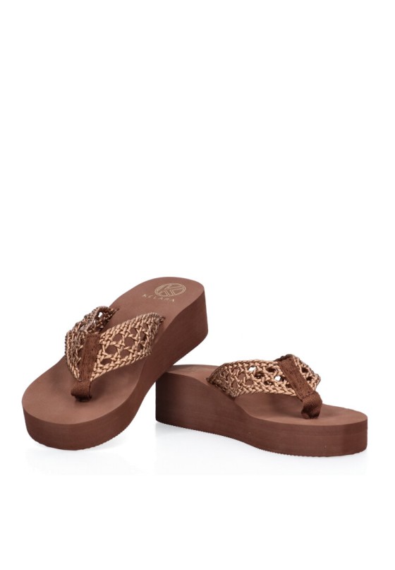 Chanclas sandalias playa de mujer KELARA k42017 oro goma cuña media