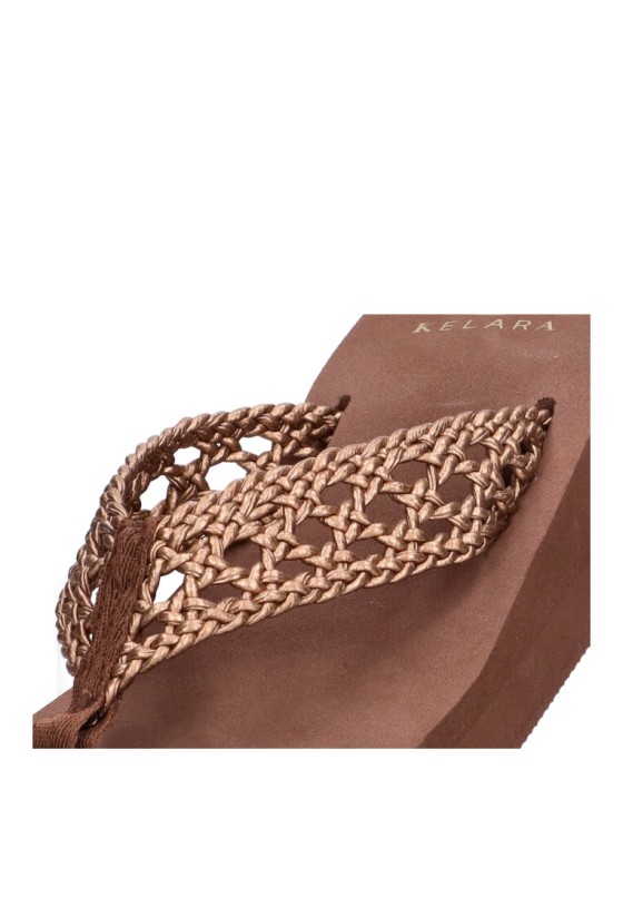 Chanclas sandalias playa de mujer KELARA k42017 oro goma cuña media