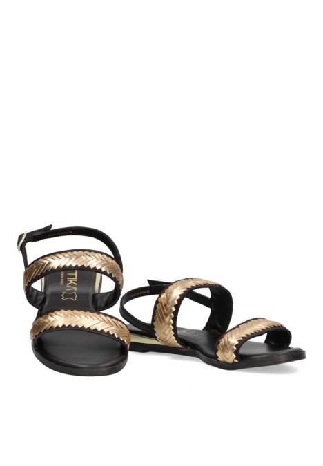 Sandalia de mujer ETIKA 10046 negro sintetico suela plana