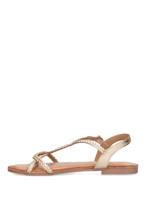 Sandalia de mujer ETIKA 10043 oro sintetico suela plana
