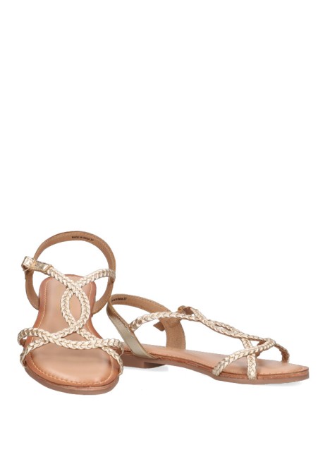 Sandalia de mujer ETIKA 10043 oro sintetico suela plana