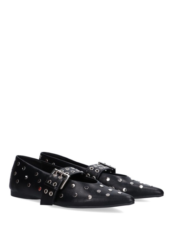 Bailarina  de mujer LUNA TREND m4655 negro sintetico suela plana