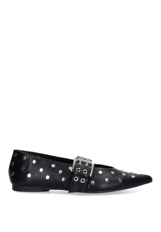 Bailarina  de mujer LUNA TREND m4655 negro sintetico suela plana