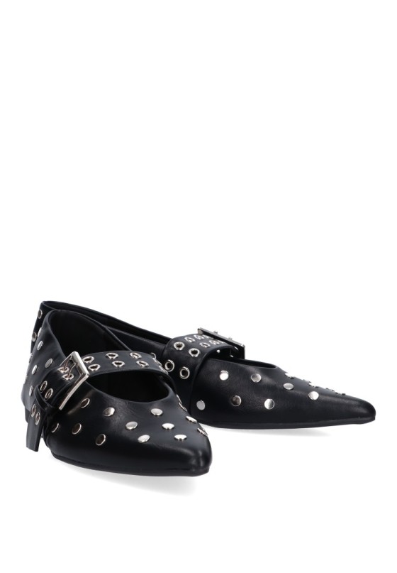 Bailarina  de mujer LUNA TREND m4655 negro sintetico suela plana