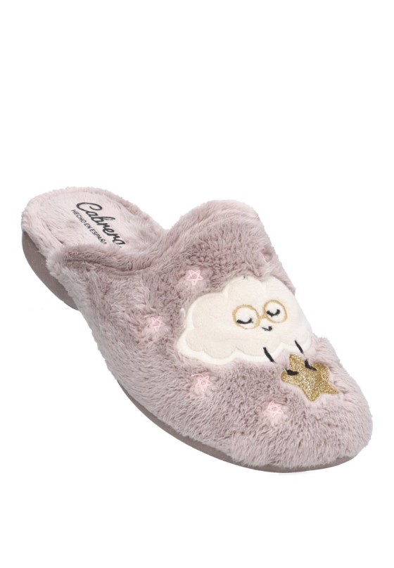 Zapatillas casa de mujer CABRERA 4500 beige textil  suela plana