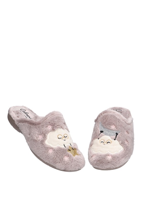 Zapatillas casa de mujer CABRERA 4500 beige textil  suela plana