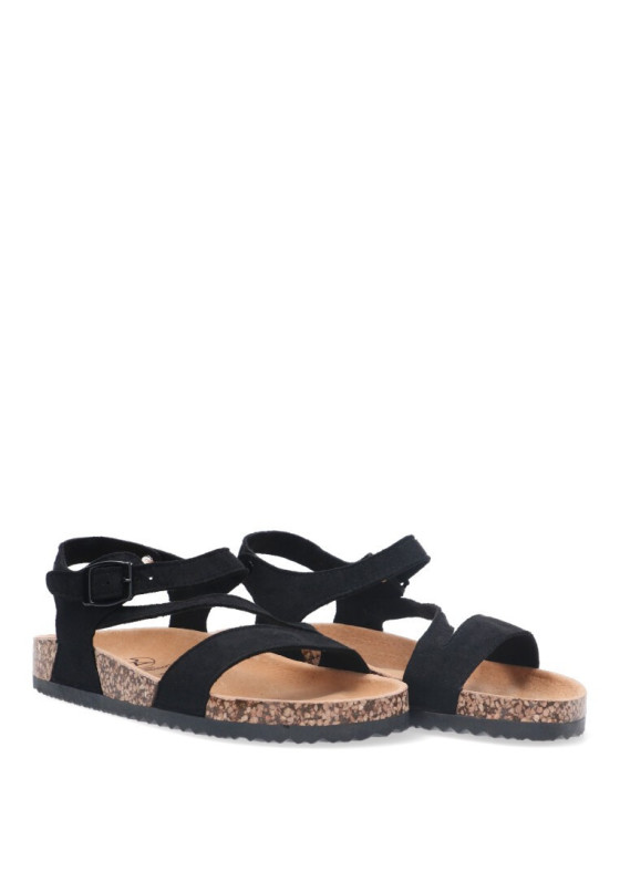 Sandalia de mujer Luna Collection 27-602 negro sintetico suela plana
