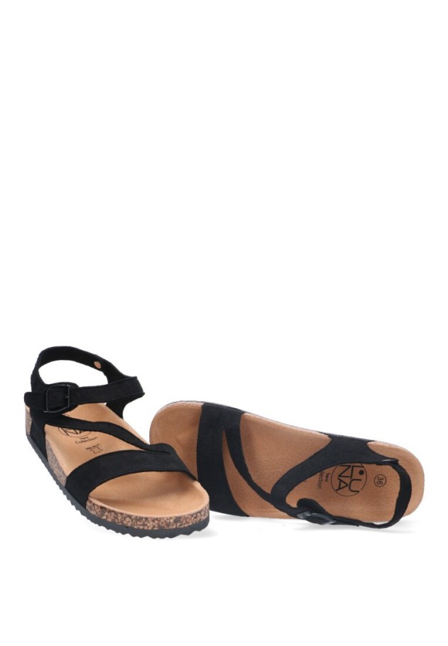 Sandalia de mujer Luna Collection 27-602 negro sintetico suela plana