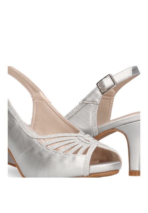 Sandalia de mujer PRESTIGIO c-405 plata sintetico tacón medio