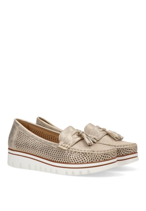 Nautico kiova mocasin de mujer ARMONY 68004 oro sintetico suela plana
