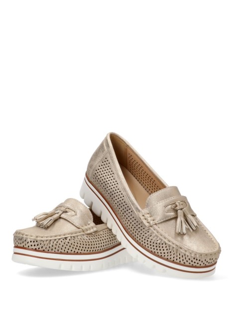 Nautico kiova mocasin de mujer ARMONY 68004 oro sintetico suela plana