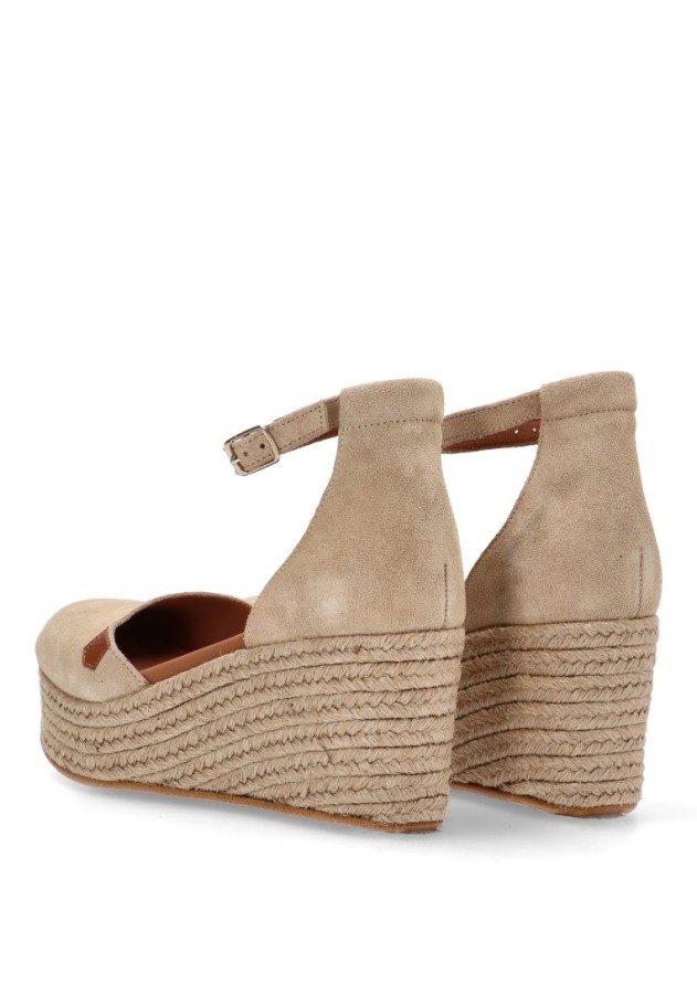 Alpargata de mujer POPA cantalar serraje beige piel cuña alta