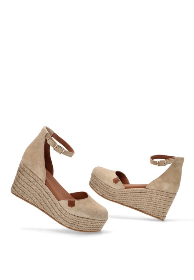 Alpargata de mujer POPA cantalar serraje beige piel cuña alta