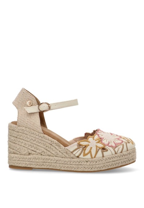 Alpargata de mujer BUONAROTTI cf3420 beige textil  cuña media