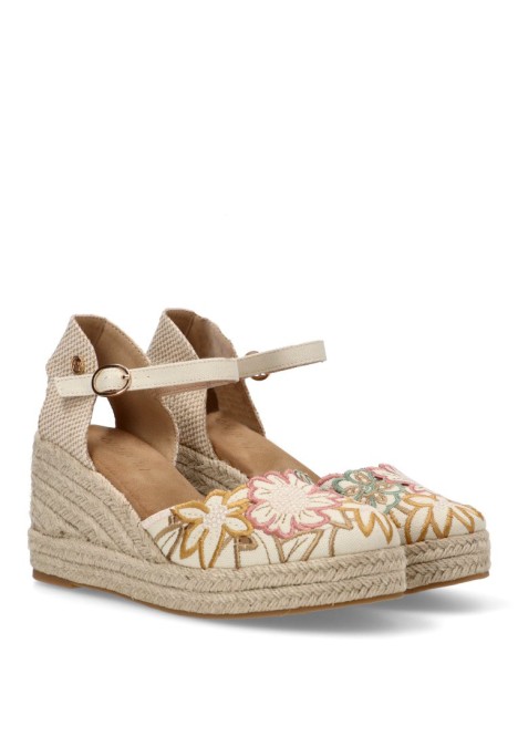 Alpargata de mujer BUONAROTTI cf3420 beige textil  cuña media