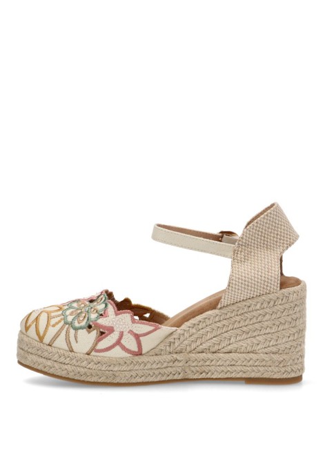 Alpargata de mujer BUONAROTTI cf3420 beige textil  cuña media