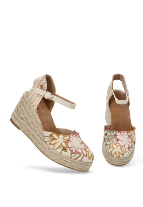 Alpargata de mujer BUONAROTTI cf3420 beige textil  cuña media