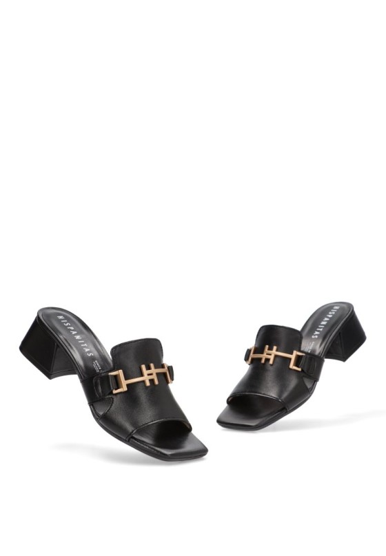 Sandalia de mujer HISPANITAS hv254069 negro piel tacón medio