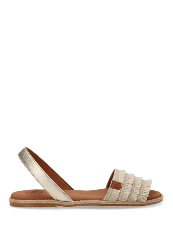 Sandalia de mujer POPA mendoza flecos beige piel suela plana