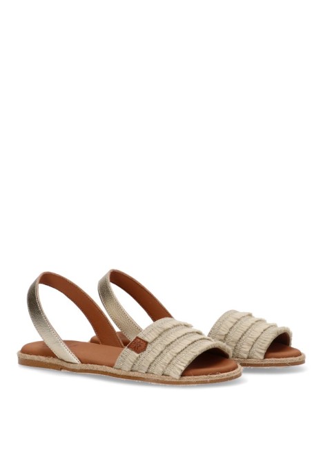 Sandalia de mujer POPA mendoza flecos beige piel suela plana