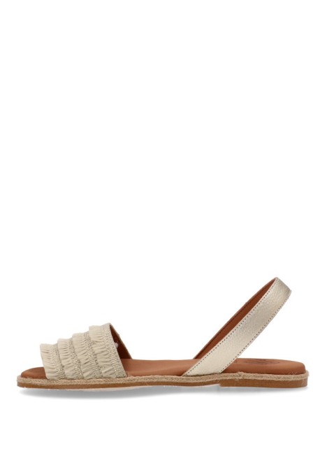 Sandalia de mujer POPA mendoza flecos beige piel suela plana