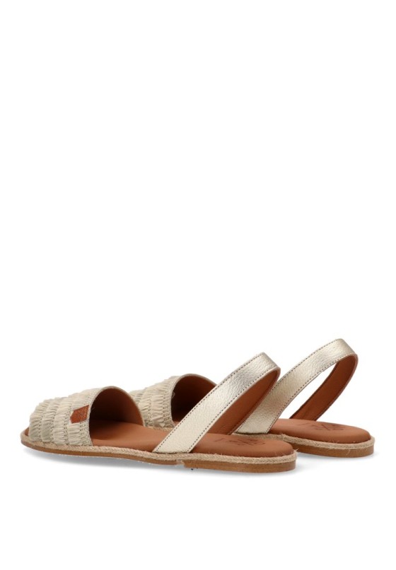 Sandalia de mujer POPA mendoza flecos beige piel suela plana
