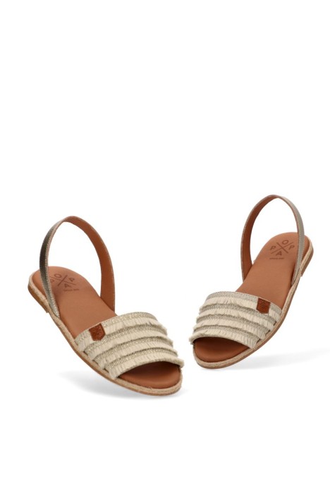 Sandalia de mujer POPA mendoza flecos beige piel suela plana