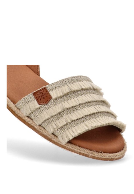 Sandalia de mujer POPA mendoza flecos beige piel suela plana