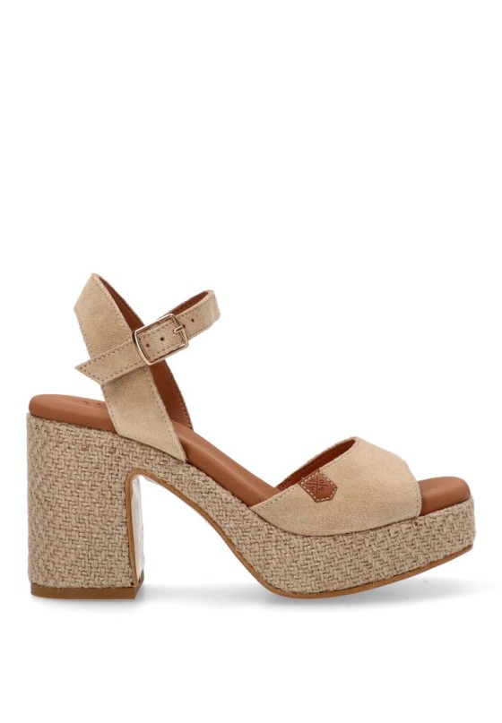 Sandalia de mujer POPA marsella serraje beige piel tacón alto