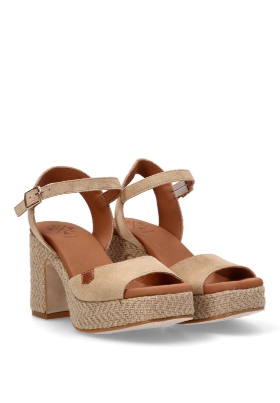 Sandalia de mujer POPA marsella serraje beige piel tacón alto