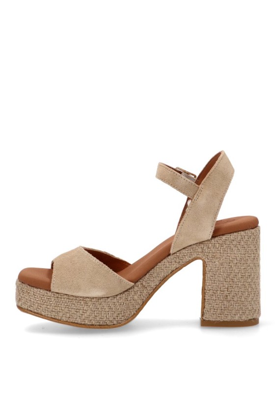 Sandalia de mujer POPA marsella serraje beige piel tacón alto