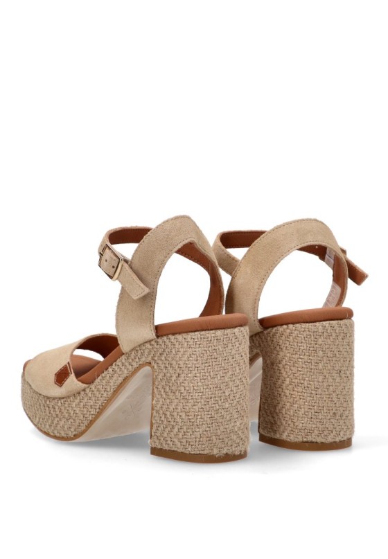 Sandalia de mujer POPA marsella serraje beige piel tacón alto