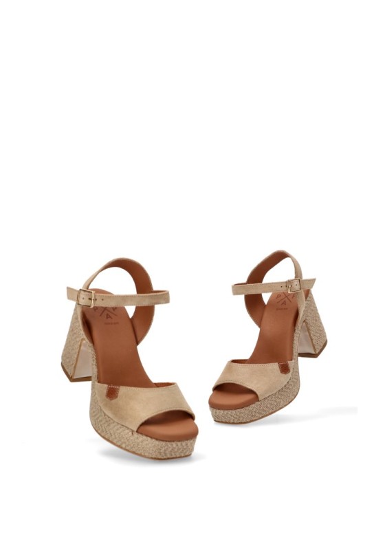 Sandalia de mujer POPA marsella serraje beige piel tacón alto