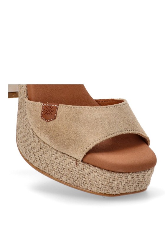 Sandalia de mujer POPA marsella serraje beige piel tacón alto