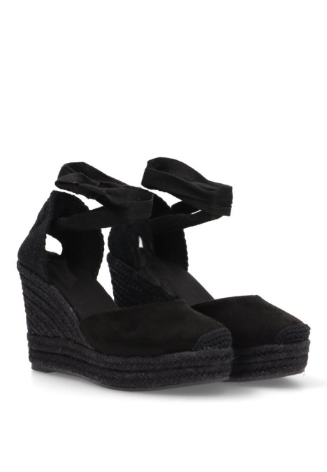 Alpargata de mujer LUNA TREND m5388 negro sintetico cuña alta